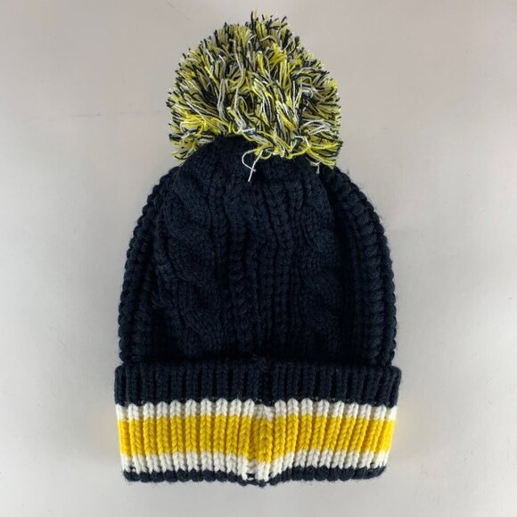 Michigan Wolverines NCAA Womens Navy Blue Gold 47 Brand Knit Pom Beanie - Picture 3 of 4